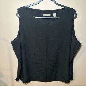 Kate Hill Classic Closet Staple Black Sleeveless Silk Elevated Basic TankTop 22W